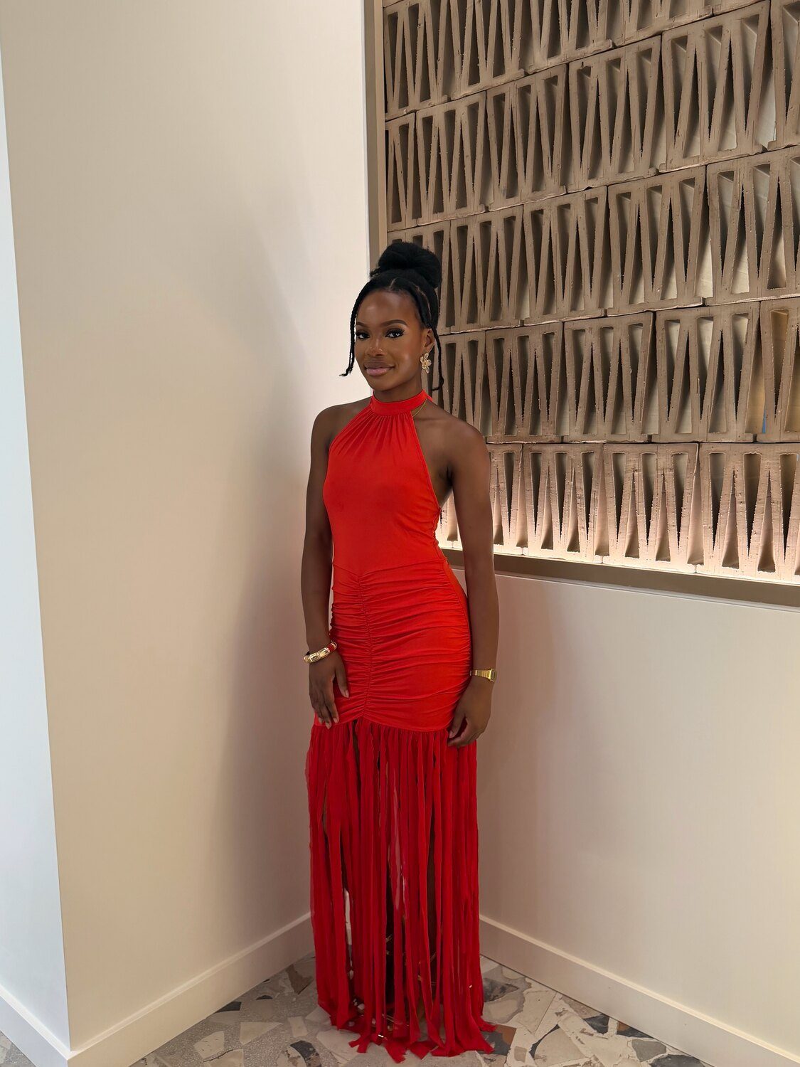 The Favour Fringe Gown in red